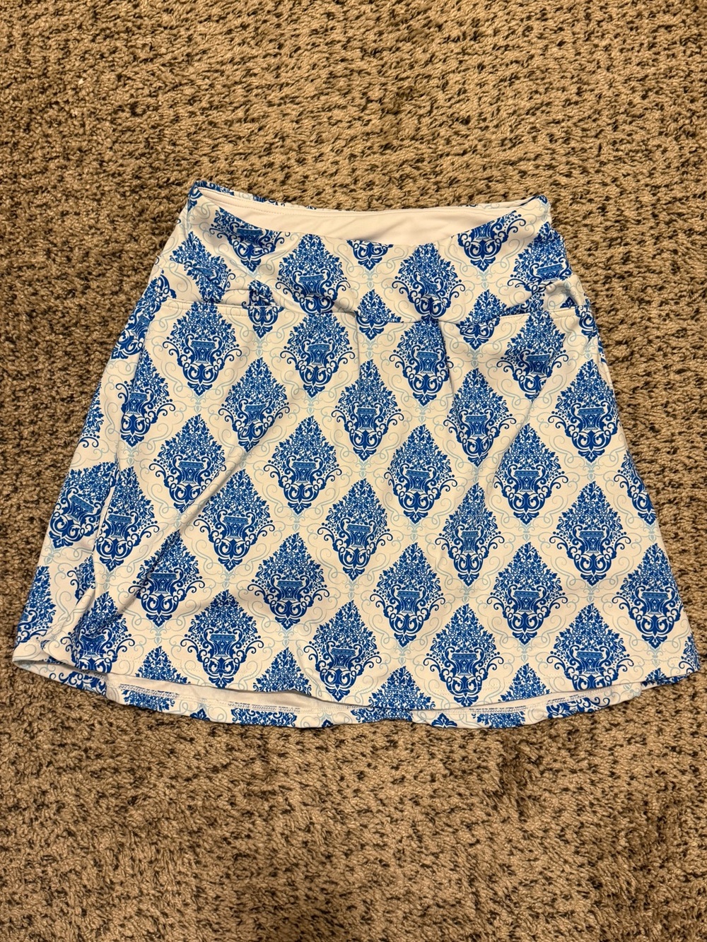 Beroy Vibrant Blue Tile Motif Slimming Waist Spandex Active Skort